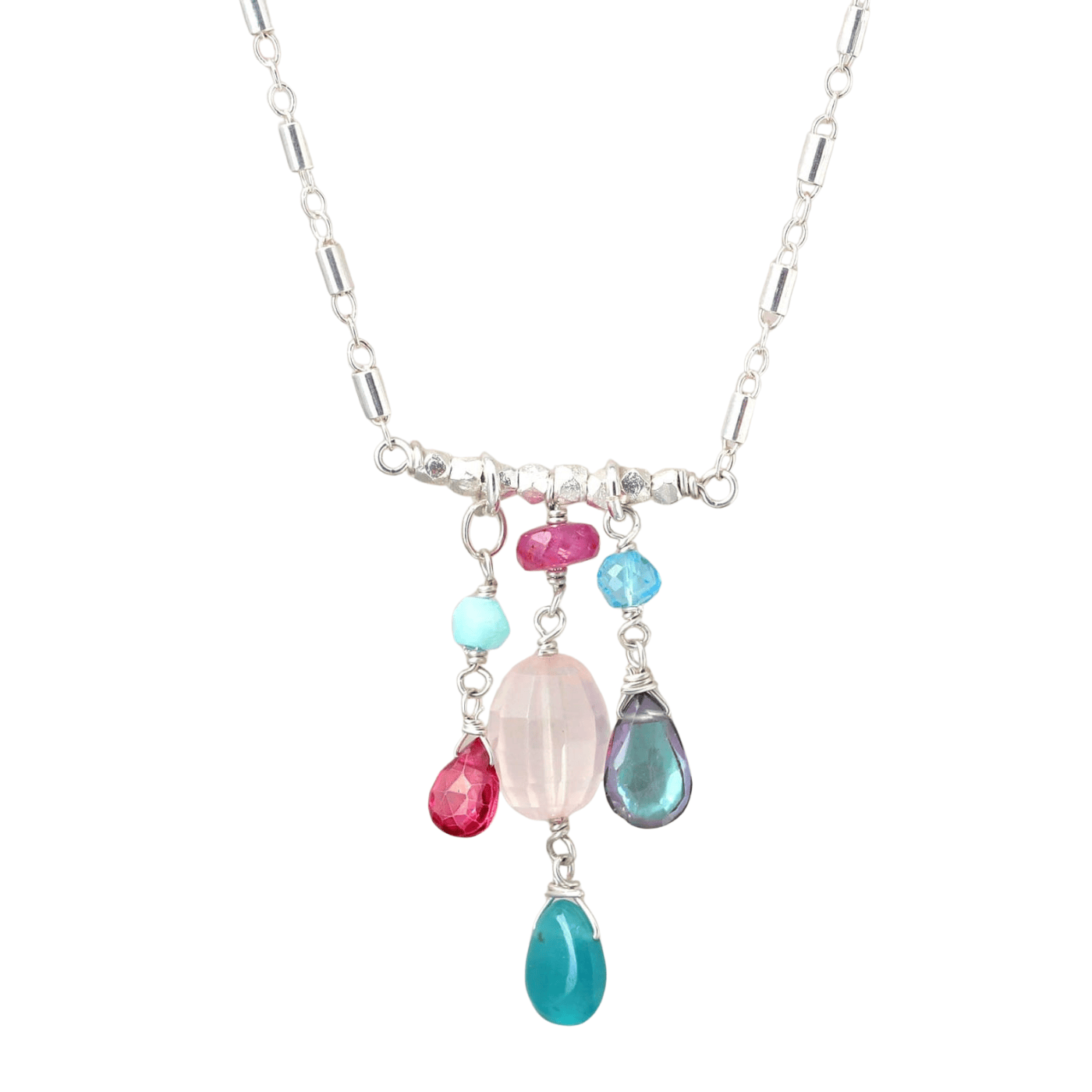 NKL Mixed Pastel Silver Bar Charms Necklace