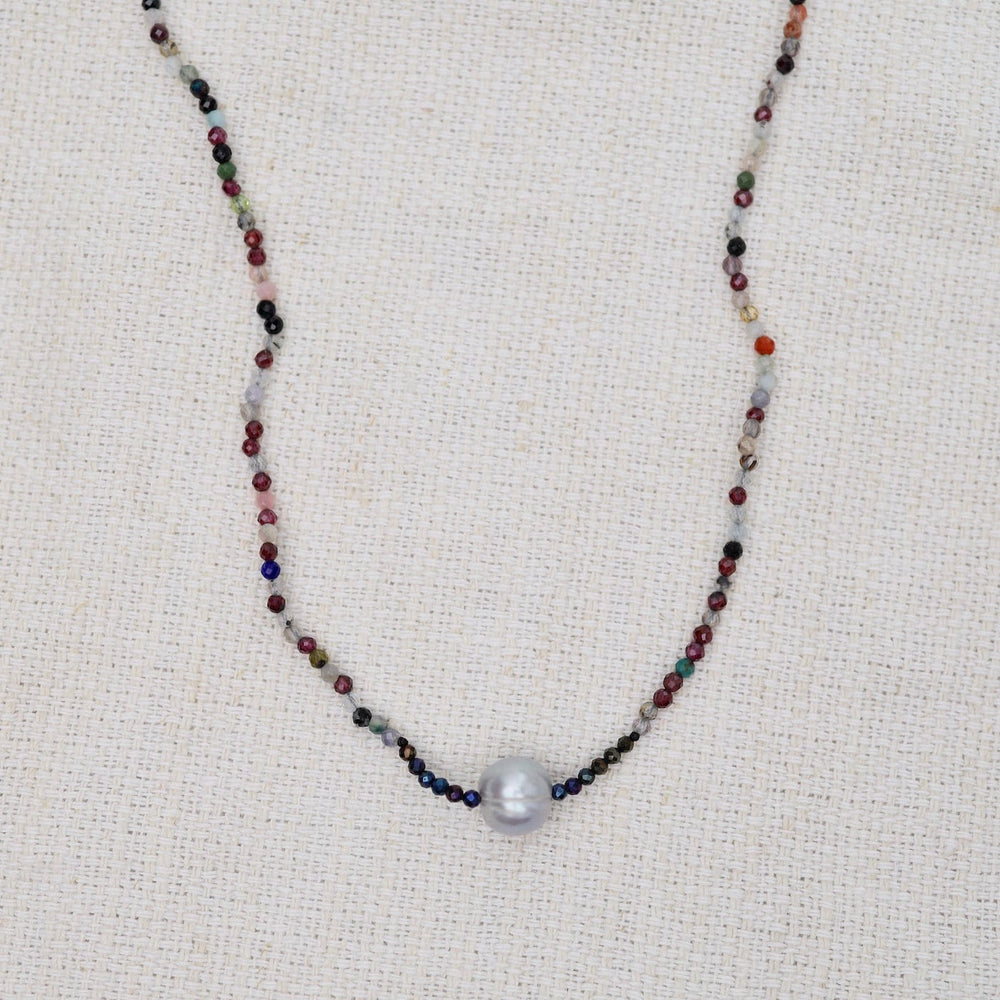 NKL Mixed Stone with Grey Pearl Necklace