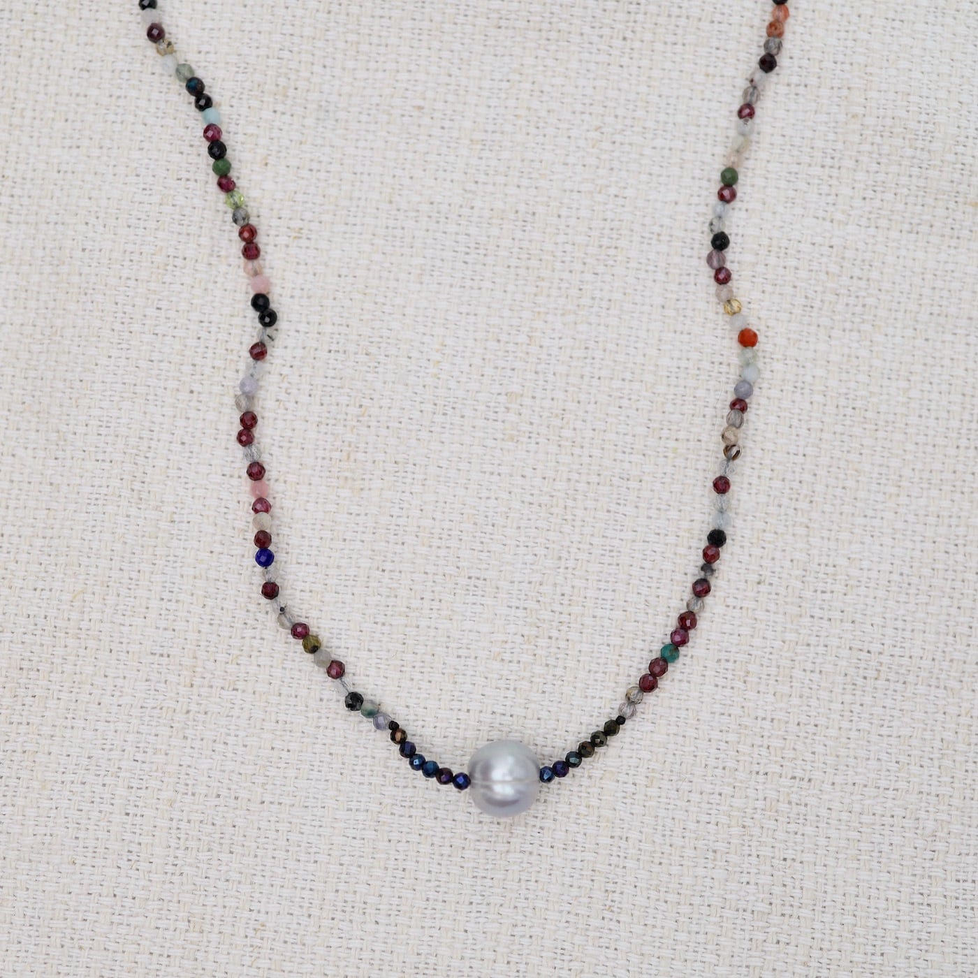 NKL Mixed Stone with Grey Pearl Necklace