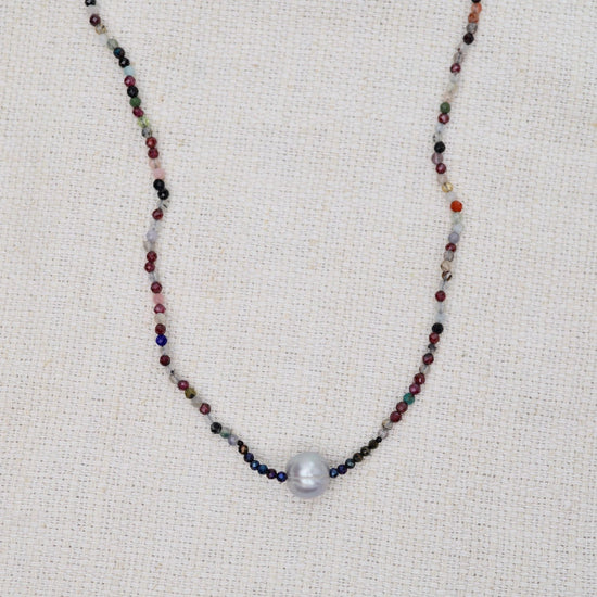 NKL Mixed Stone with Grey Pearl Necklace
