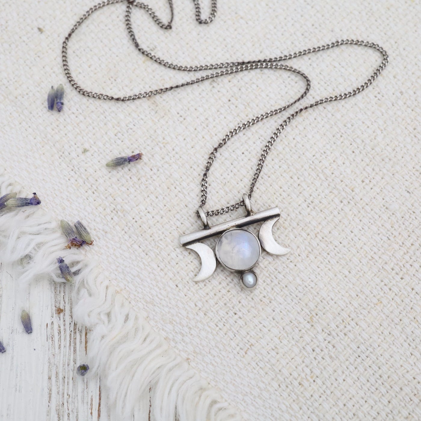 NKL Moon Goddess Amulet with Moonstone & Pearl Necklace