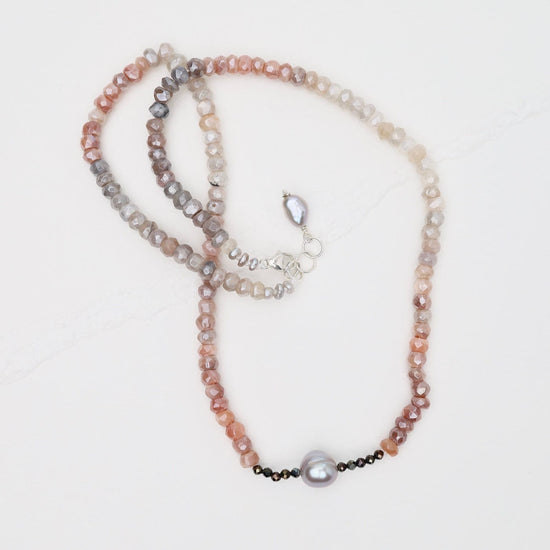 NKL Moonstone with Grey Pearl Necklace