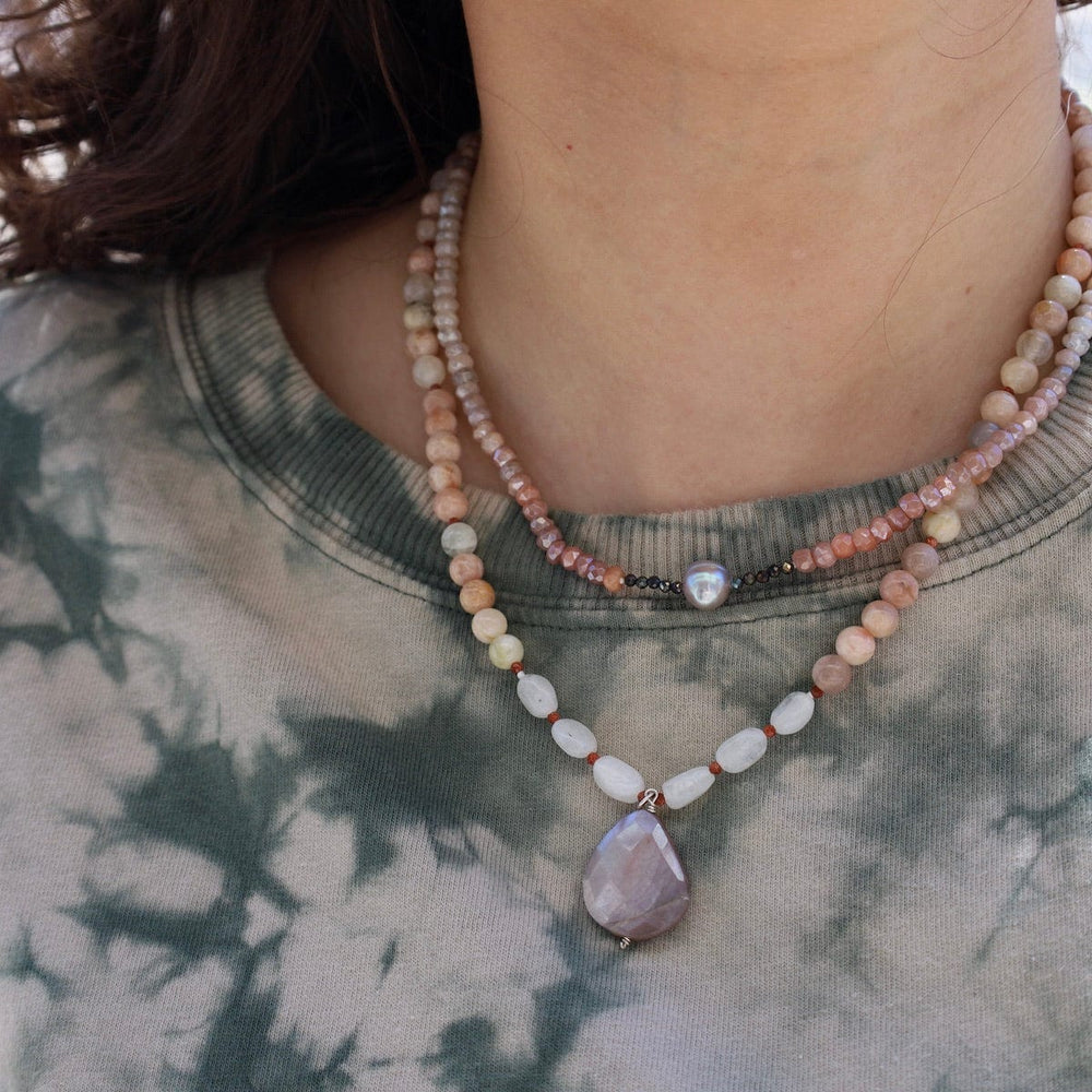 NKL Moonstone with Grey Pearl Necklace