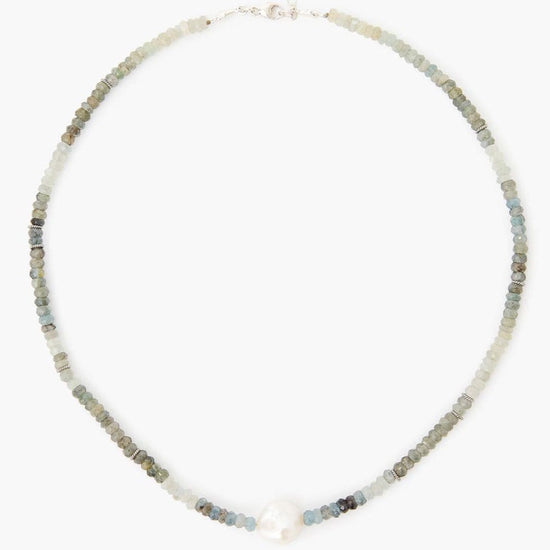 NKL Moss Aquamarine & White Pearl Solo Necklace