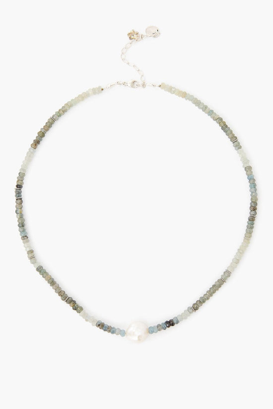 NKL Moss Aquamarine & White Pearl Solo Necklace