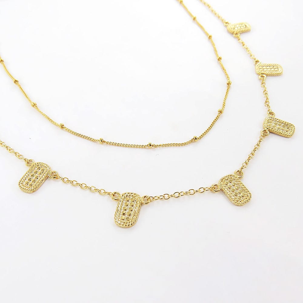 NKL MULTI-BAR CHARM AND SATELLITE CHAIN DOUBLE NECKLAC
