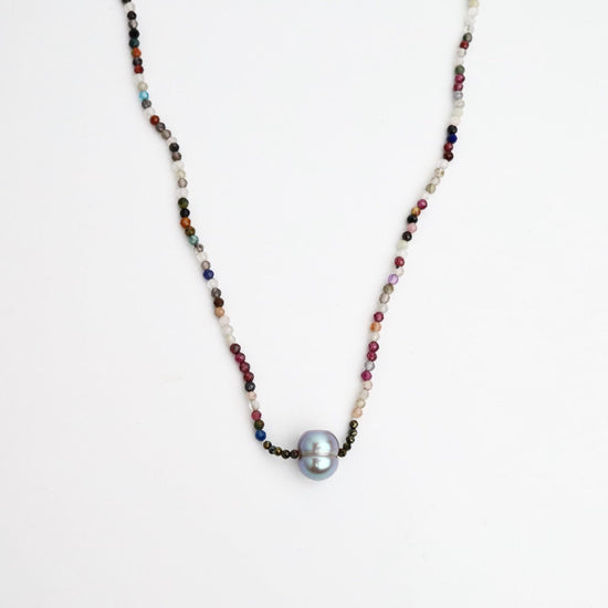 NKL Multi Stone with Grey Pearl Necklace