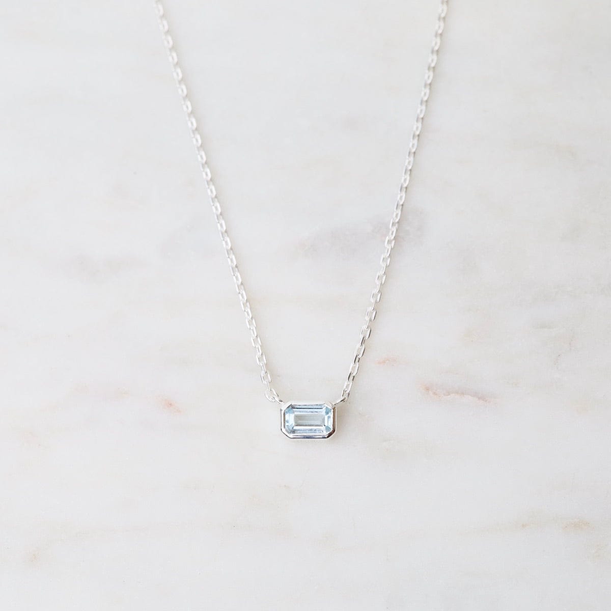 NKL Octagon Aquamarine Necklace - Sterling Silver