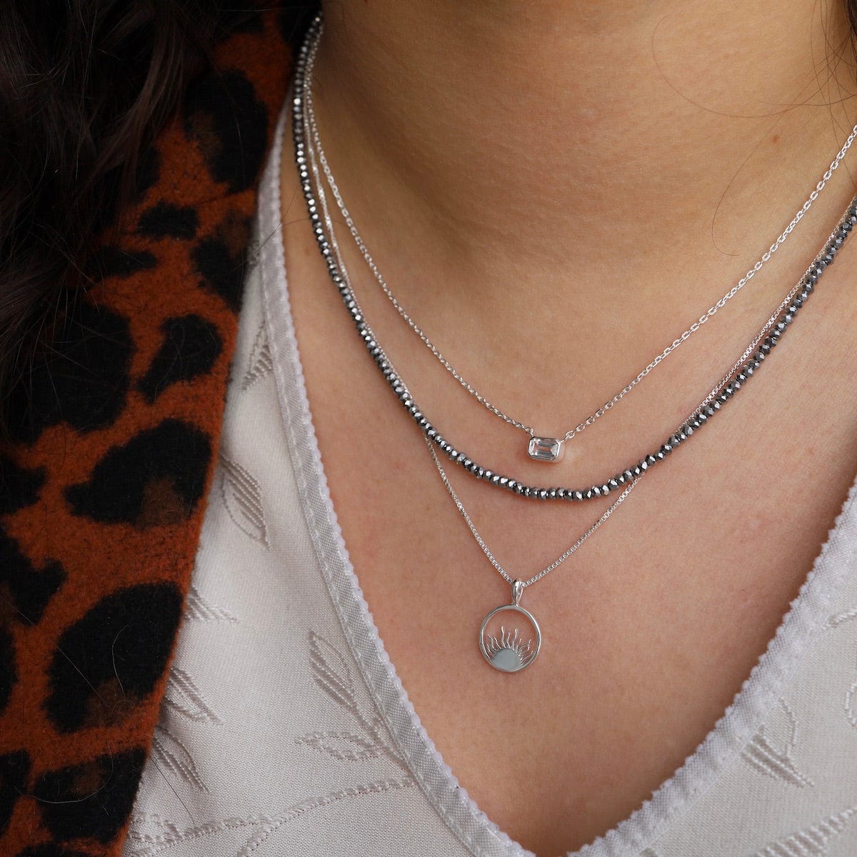 NKL Octagon White Topaz Necklace - Sterling Silver