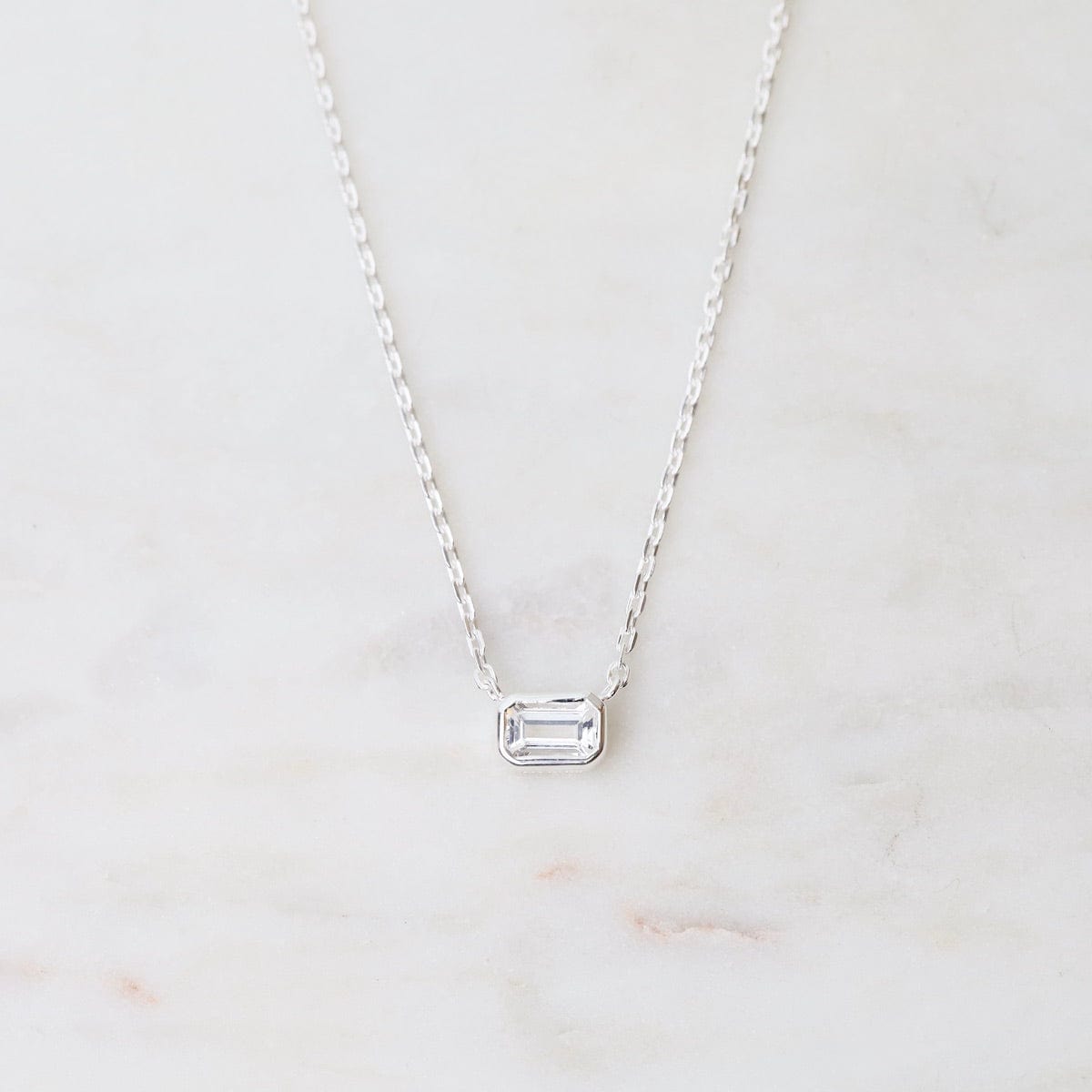 NKL Octagon White Topaz Necklace - Sterling Silver