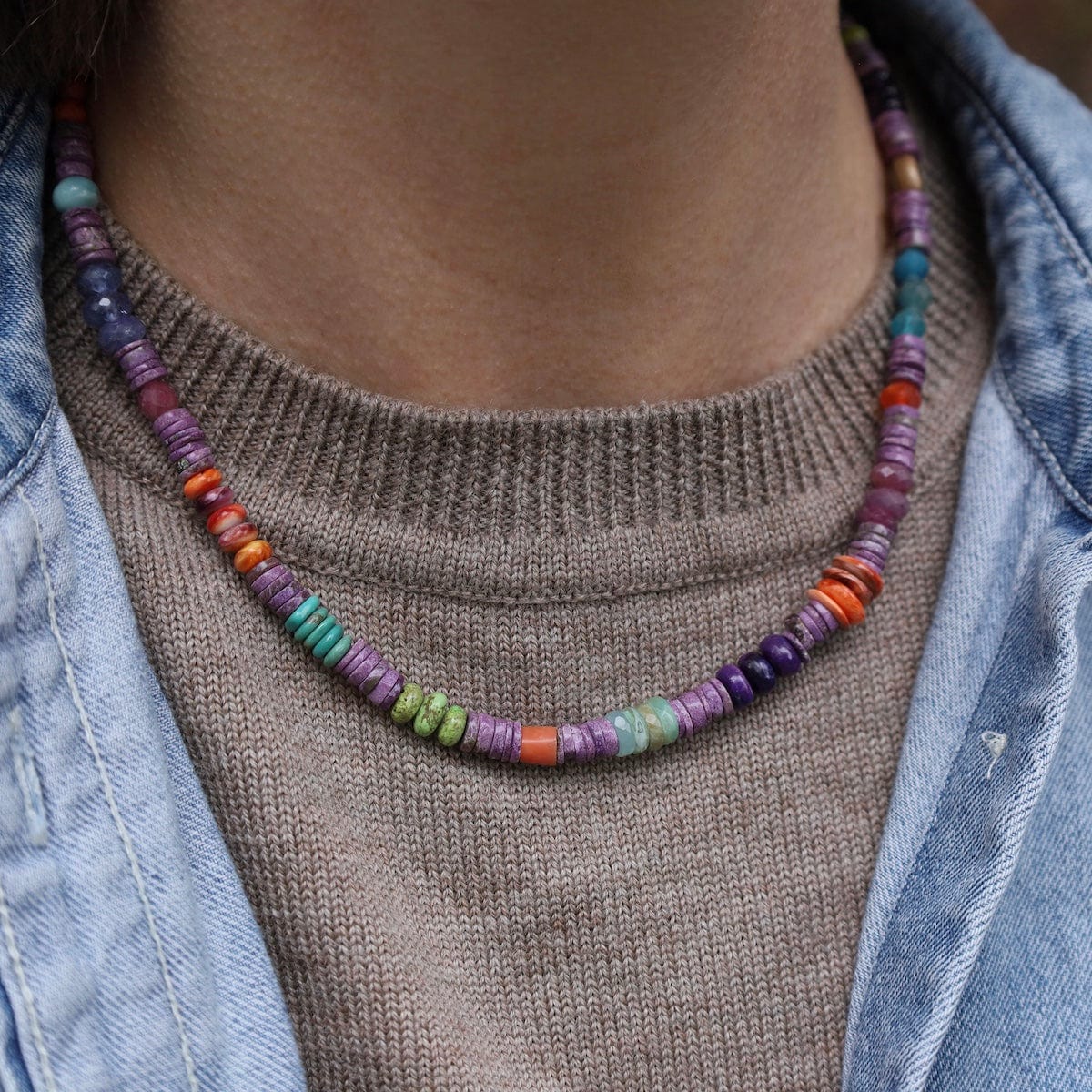 NKL One of a Kind Charoite Heishi Silver Necklace