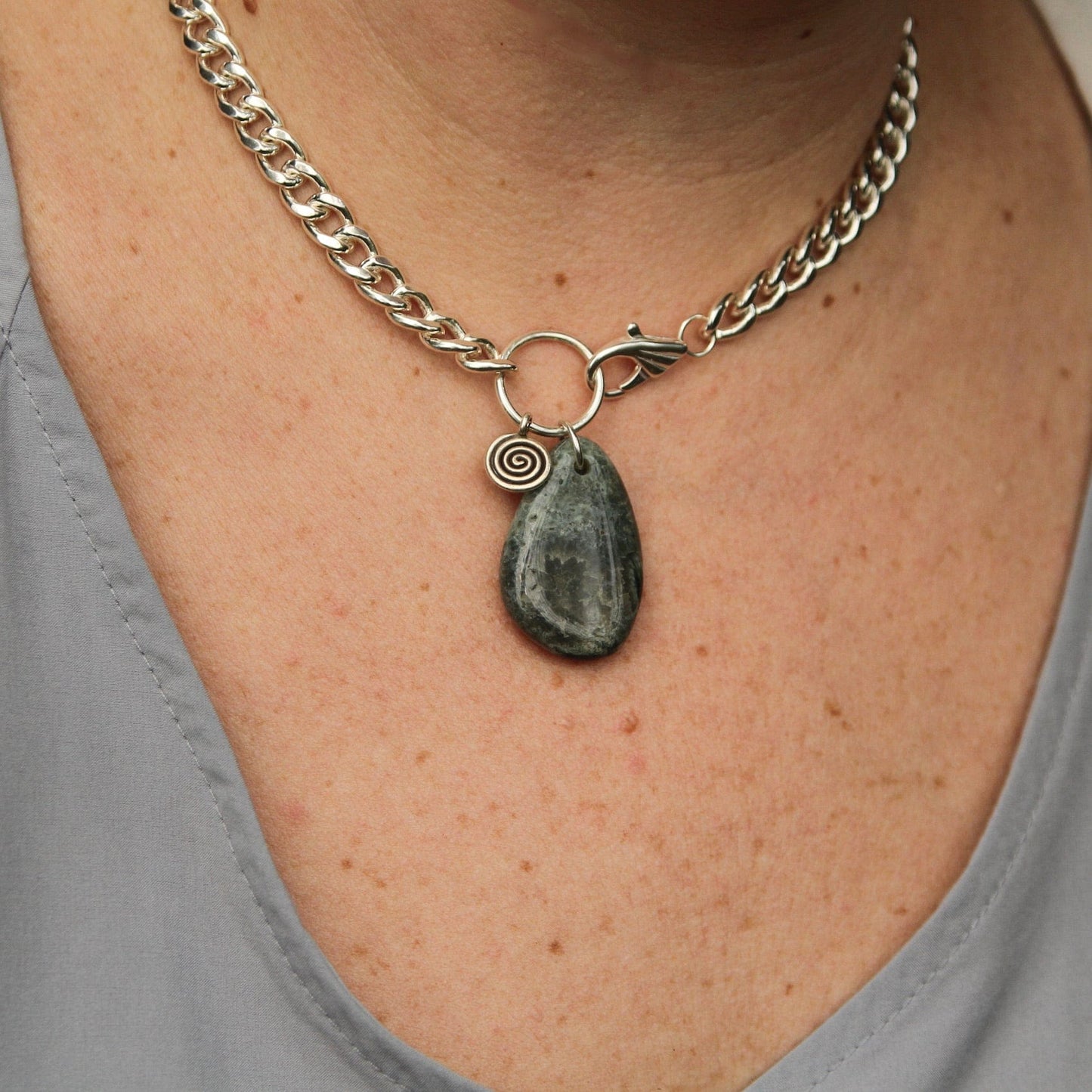 NKL One of a Kind Dewdrop Green Agate Necklace
