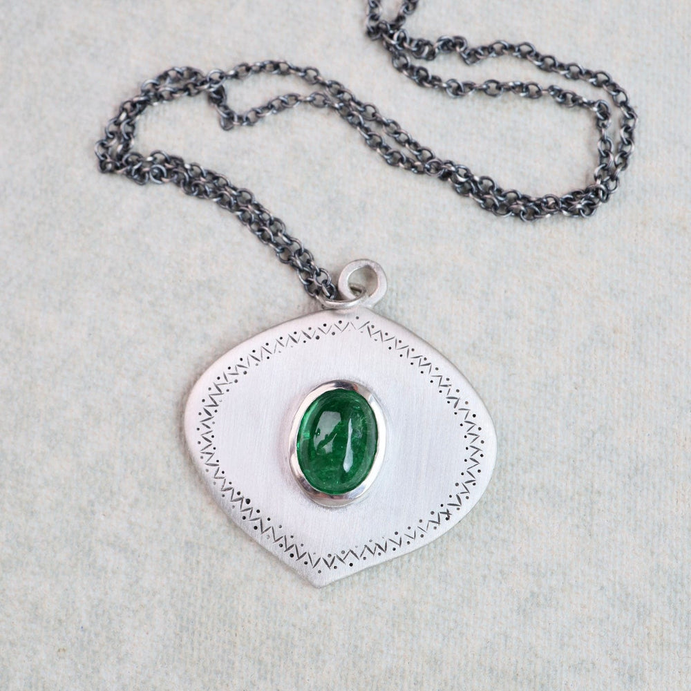 NKL One of a Kind Large Oval Tsavorite Sterling Silver Necklace