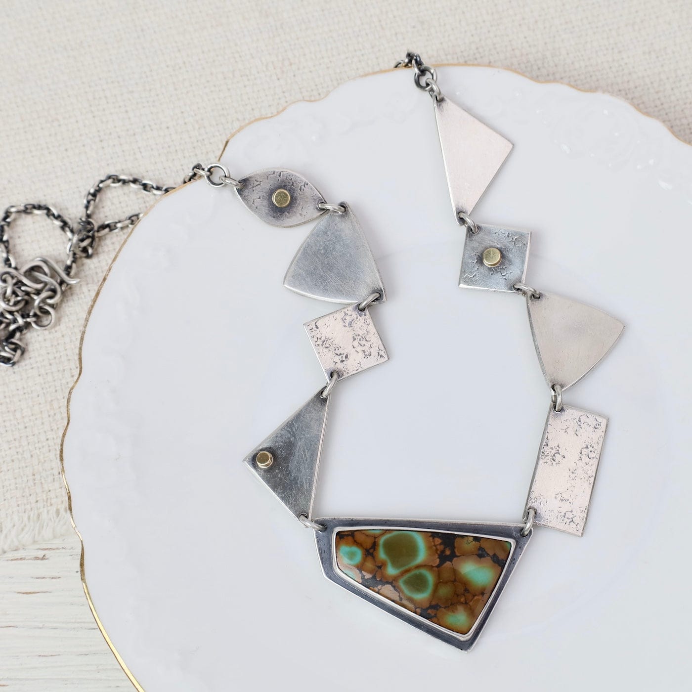 NKL One of a Kind Sterling Silver Handmade Tiles & Hubei Turquoise Necklace
