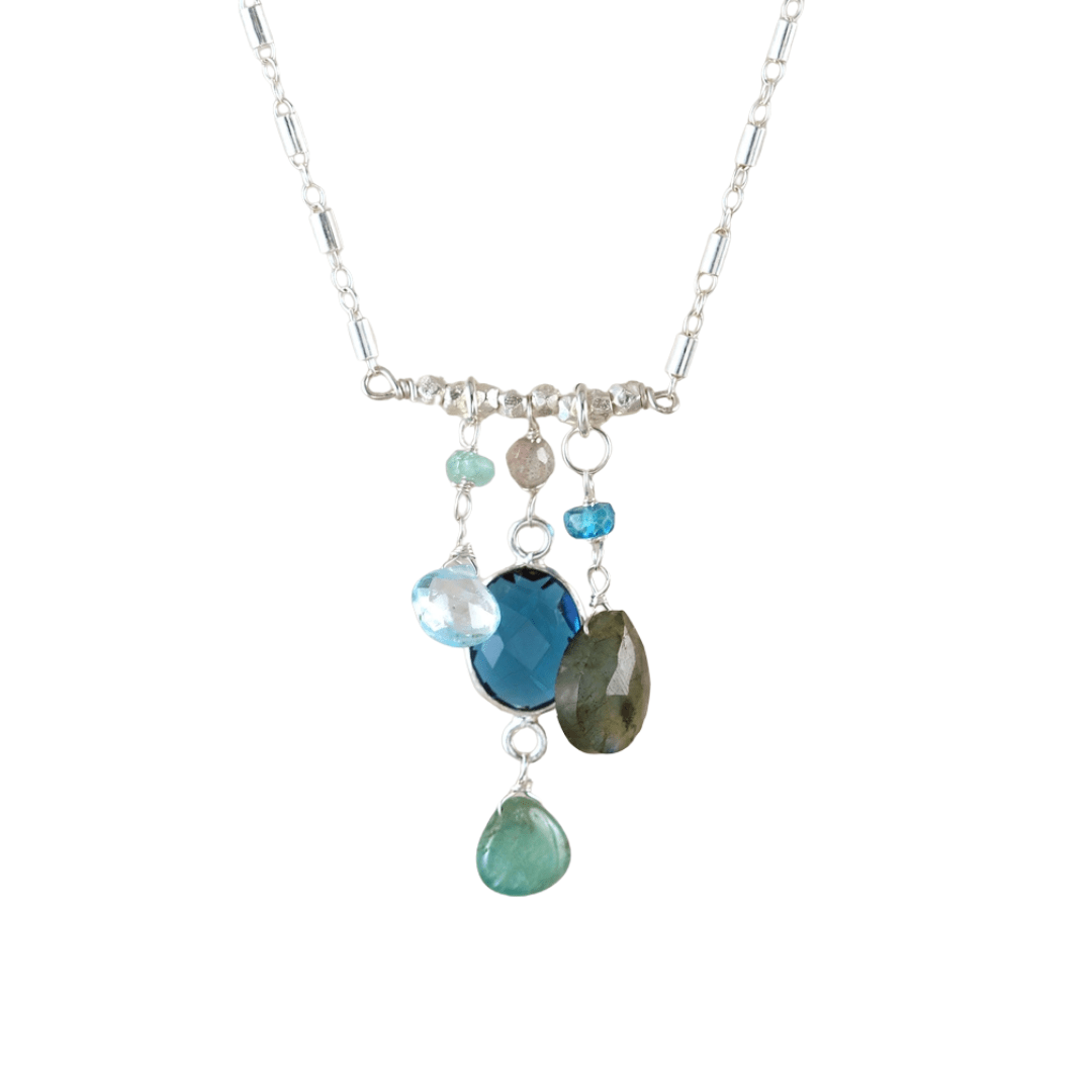 NKL Oval Bezel Blue Quartz Bar Necklace