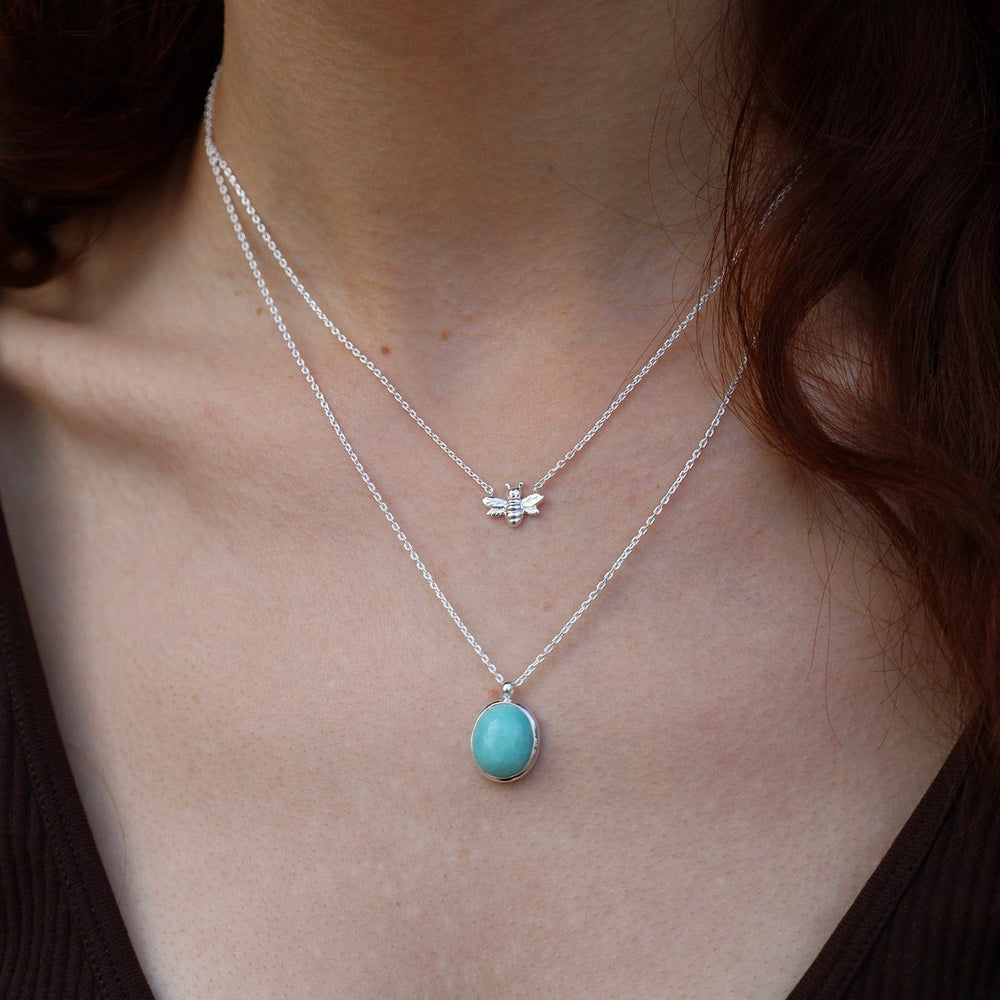 NKL Oval Cabochon Amazonite Necklace - Sterling Silver