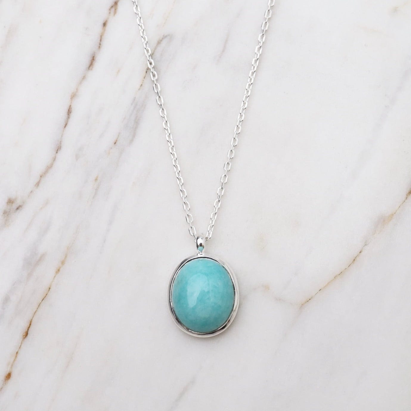 NKL Oval Cabochon Amazonite Necklace - Sterling Silver