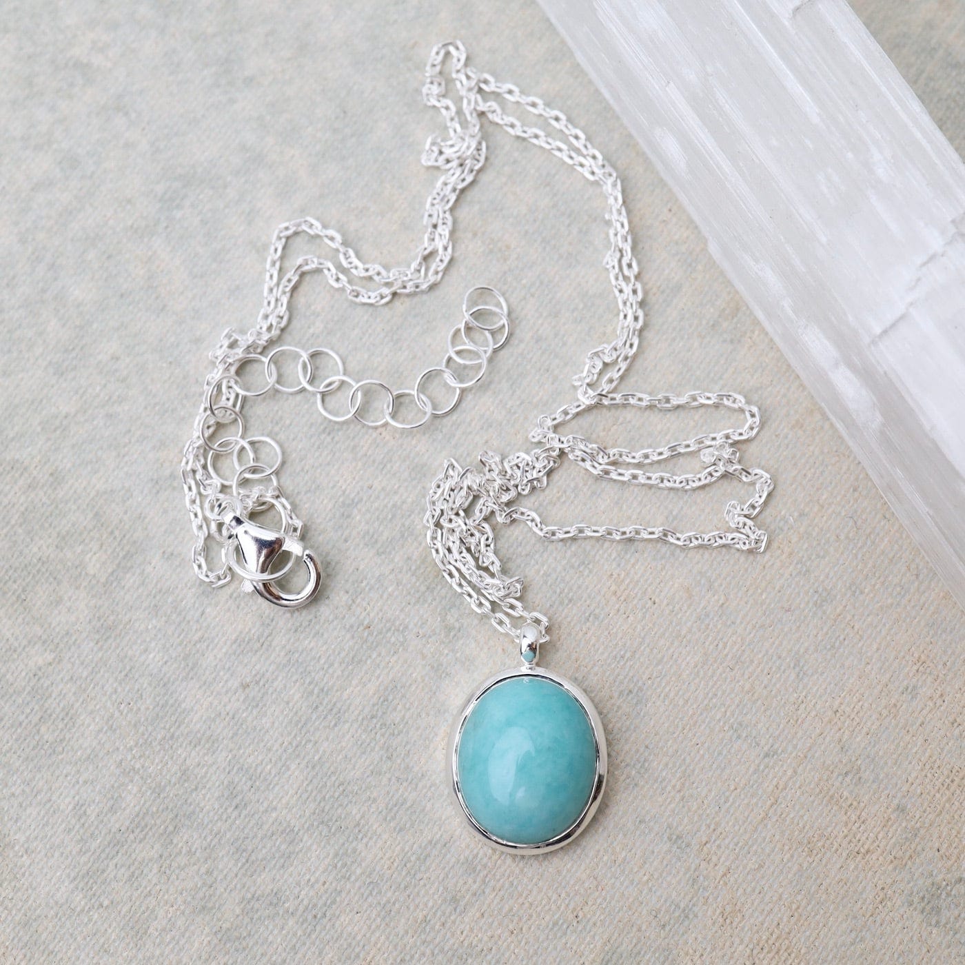 NKL Oval Cabochon Amazonite Necklace - Sterling Silver