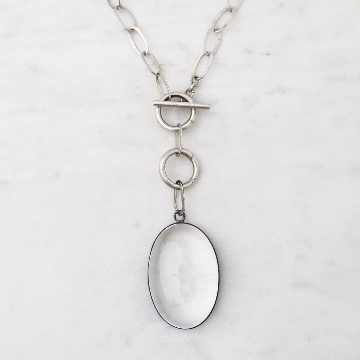 NKL Oval Cabochon Clear Quartz Toggle Necklace