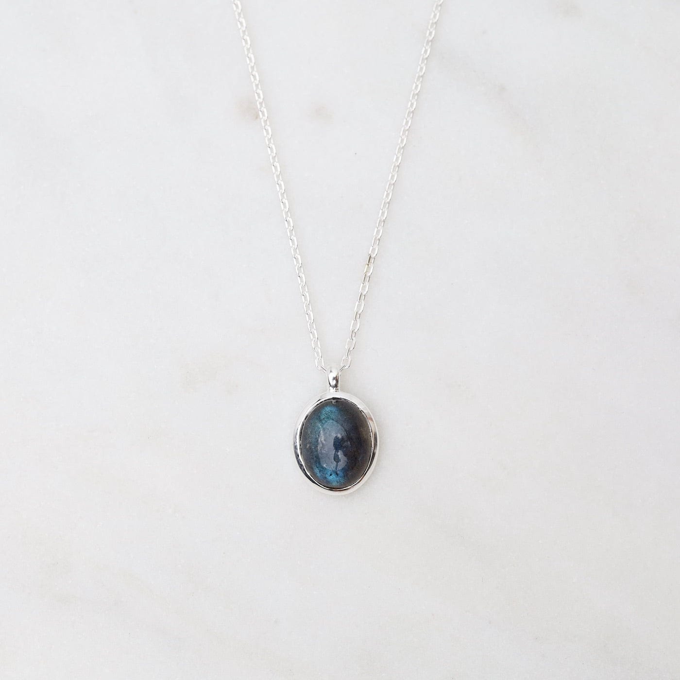 NKL Oval Cabochon Labradorite Necklace - Sterling Silver