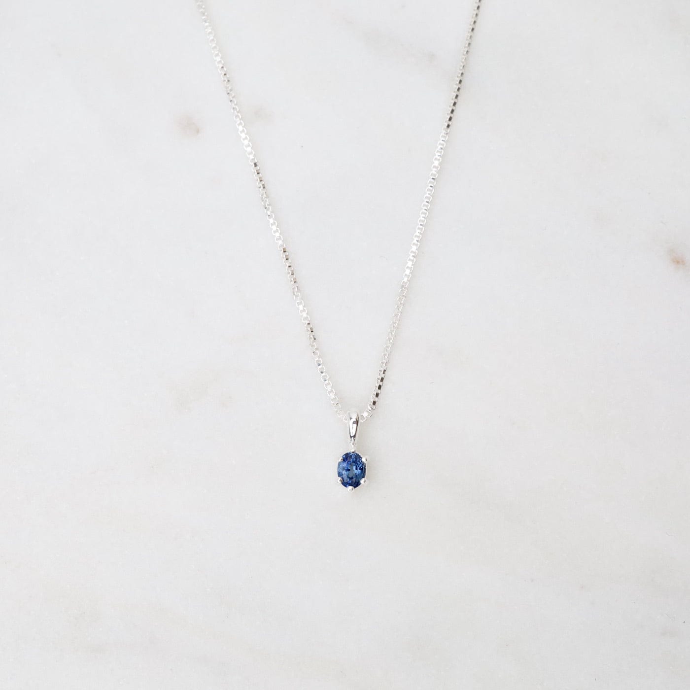 NKL Oval Claw-set Blue Sapphire Necklace - Sterling Silver