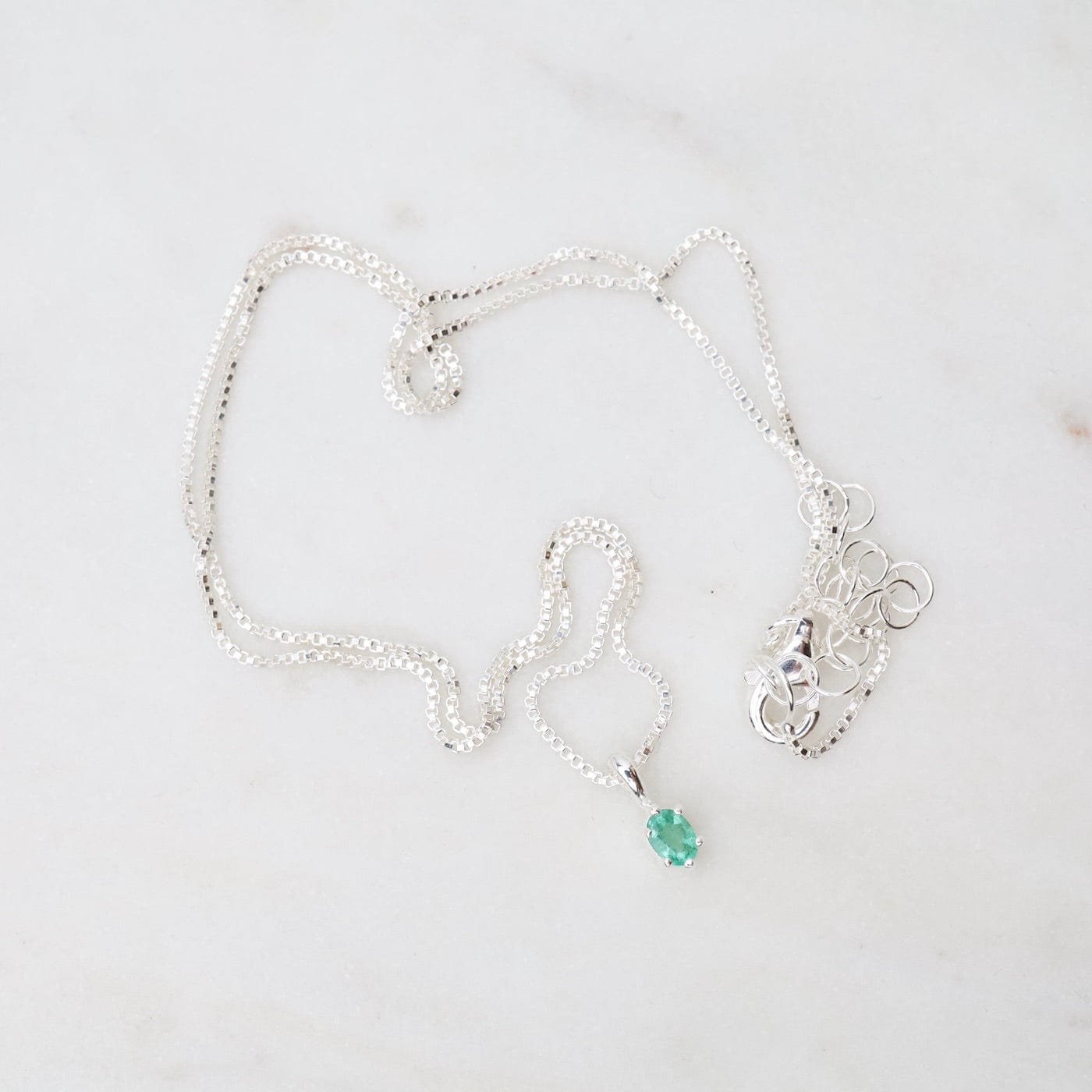NKL Oval Claw-set Emerald Necklace - Sterling Silver