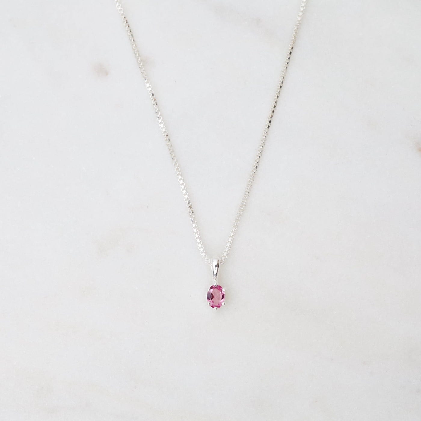 NKL Oval Claw-set Pink Sapphire Necklace - Sterling Silver