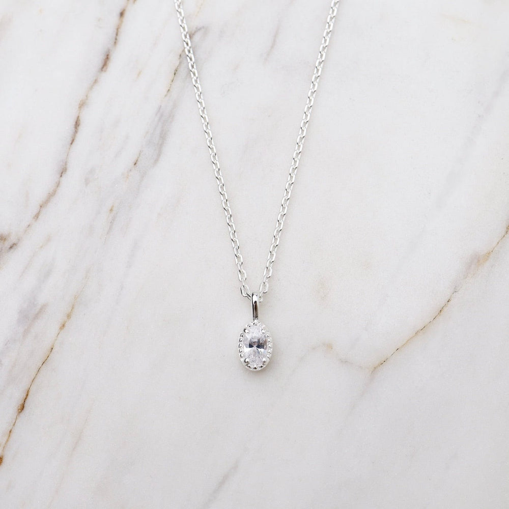 NKL Oval CZ with Milgrain Edge Necklace - Sterling Silver