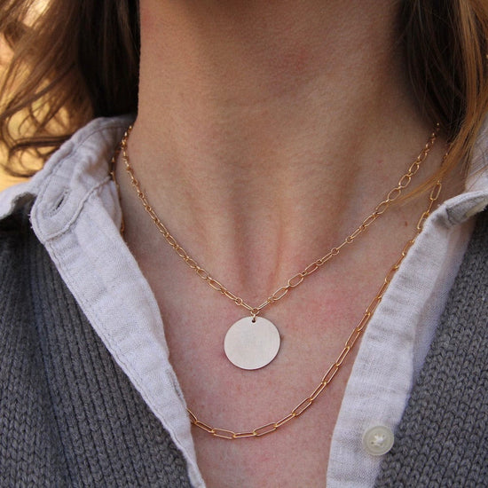 NKL Oval Gold filled Chain with Golden Disc Neckalce
