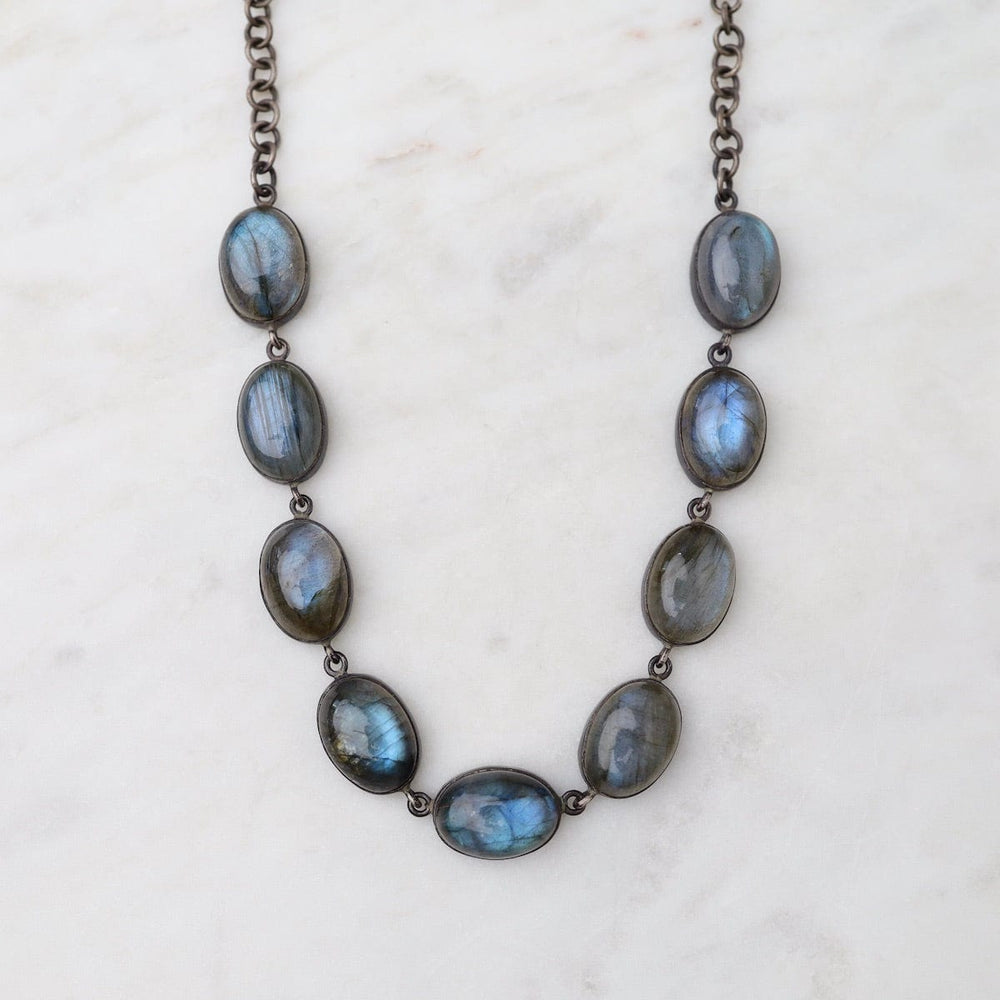 NKL Oval Labradorite Cabochon Chain Necklace