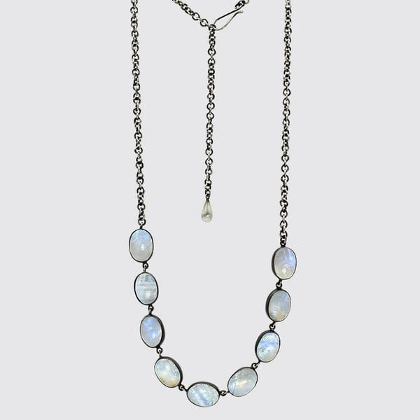 NKL Oval Rainbow Moonstone Cabochon Chain Necklace