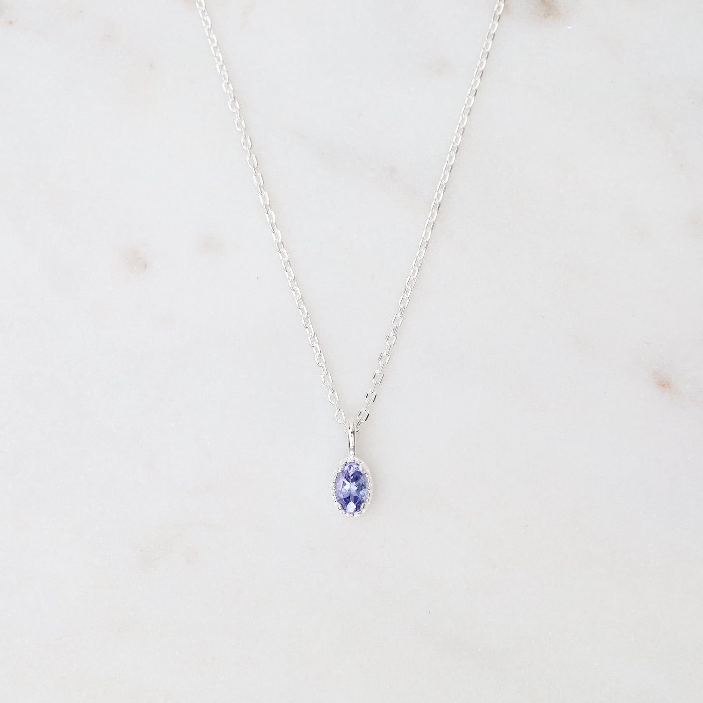 NKL Oval Tanzanite with Milgrain Edge Necklace - Sterling Silver