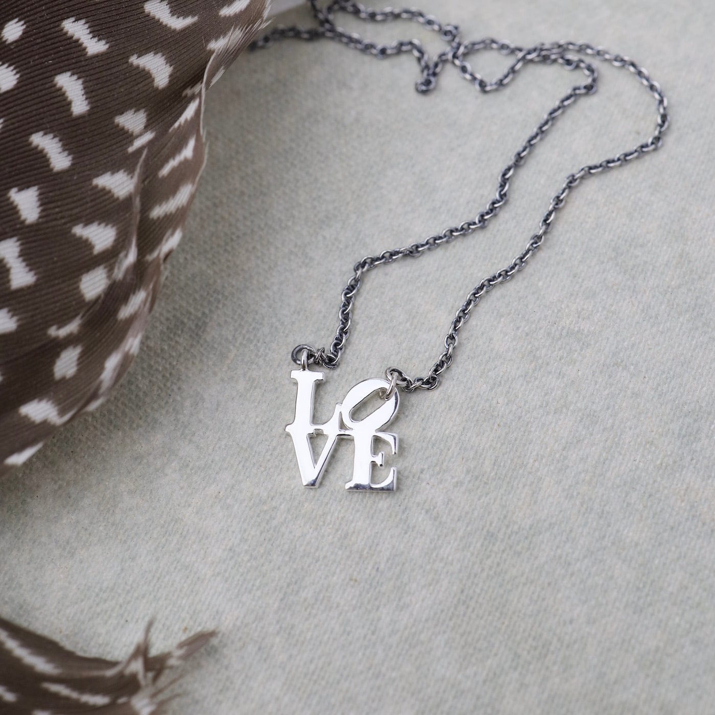 NKL Oxidized Silver Chain LOVE Necklace