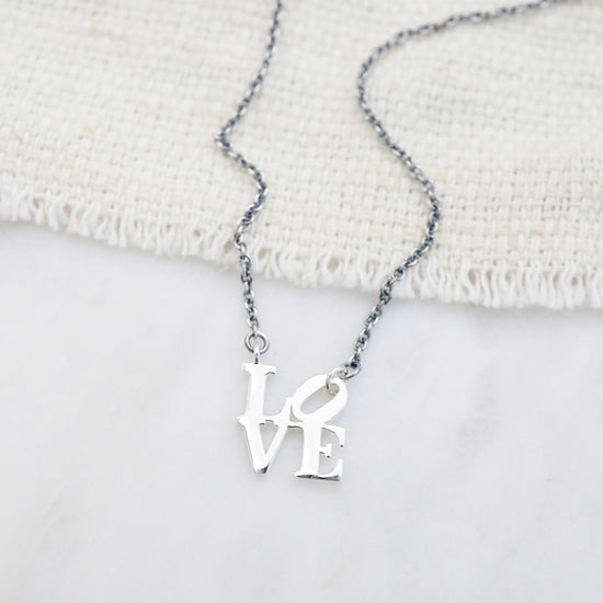 NKL Oxidized Silver Chain Philadelphia LOVE Sculpture Necklace