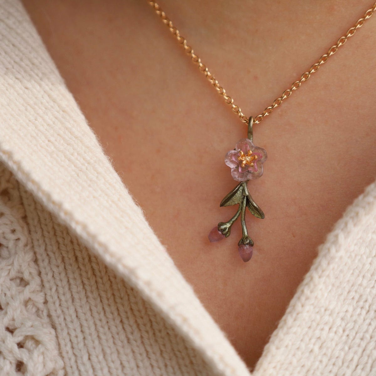 NKL Peach Blossom Dainty Pendant Necklace