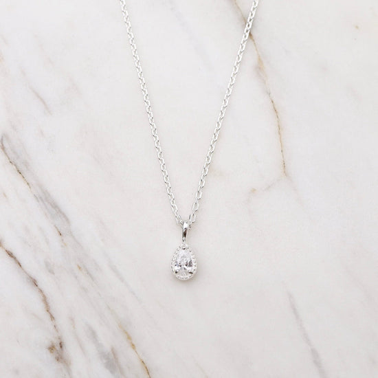 NKL Pear Cut CZ with Milgrain Edge Necklace - Sterling Silver