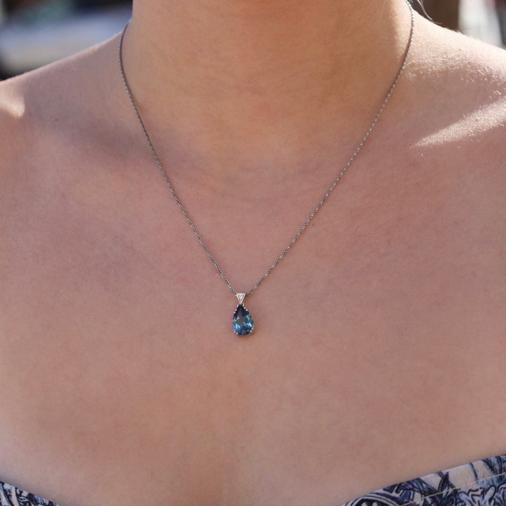 NKL Pear London Blue Topaz Pendant Necklace