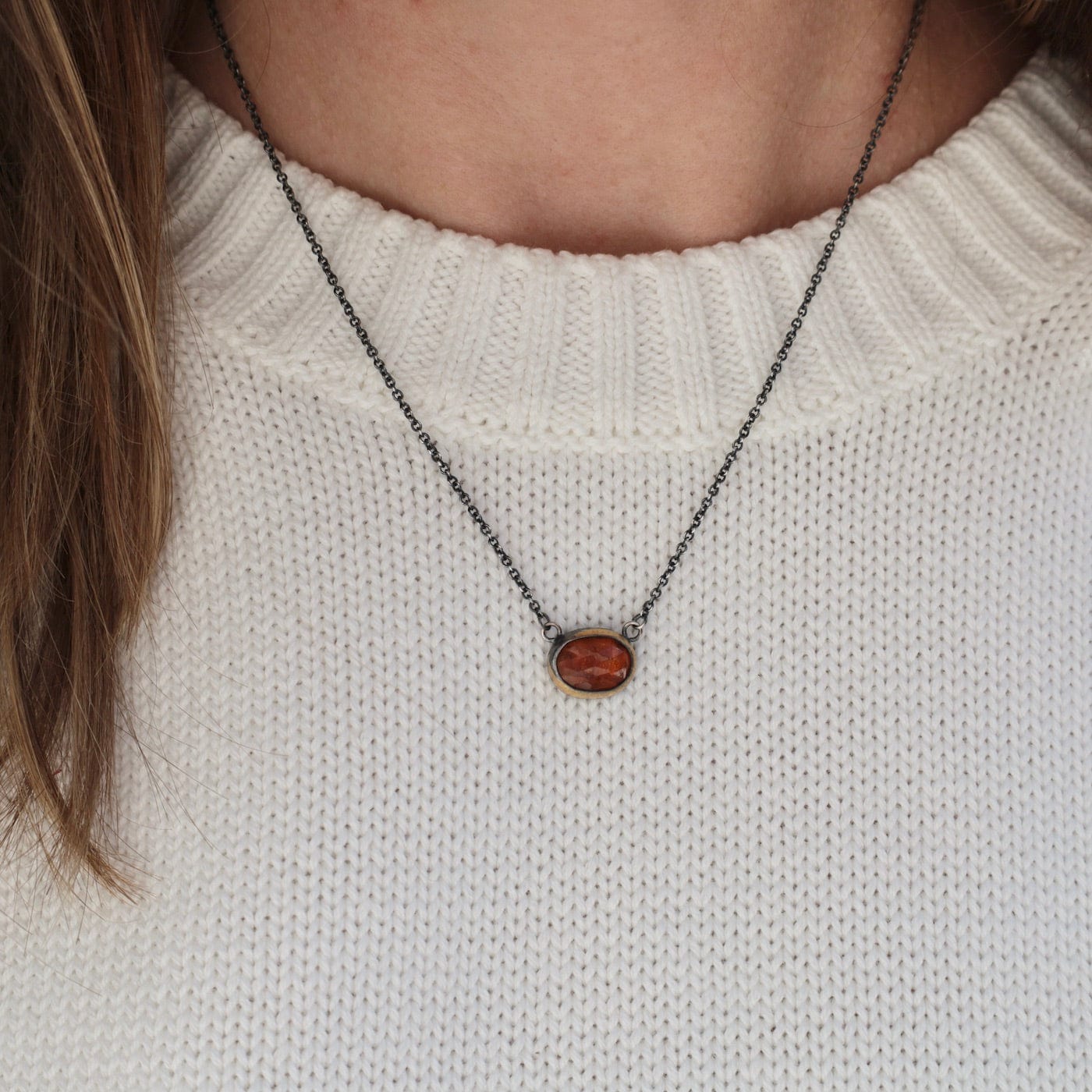 NKL Petite Crescent Rim Necklace with Orange Kyanite