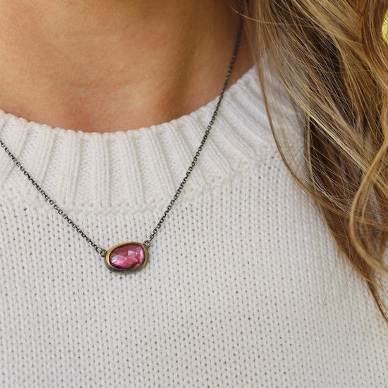 Load image into Gallery viewer, NKL Petite Crescent Rim Necklace with Pink Tourmaline
