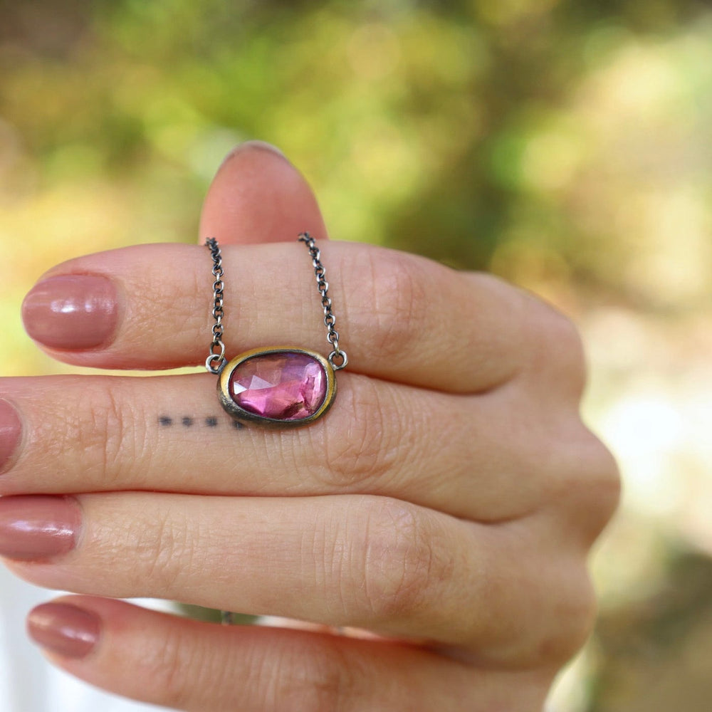 
                      
                        NKL Petite Crescent Rim Necklace with Pink Tourmaline
                      
                    