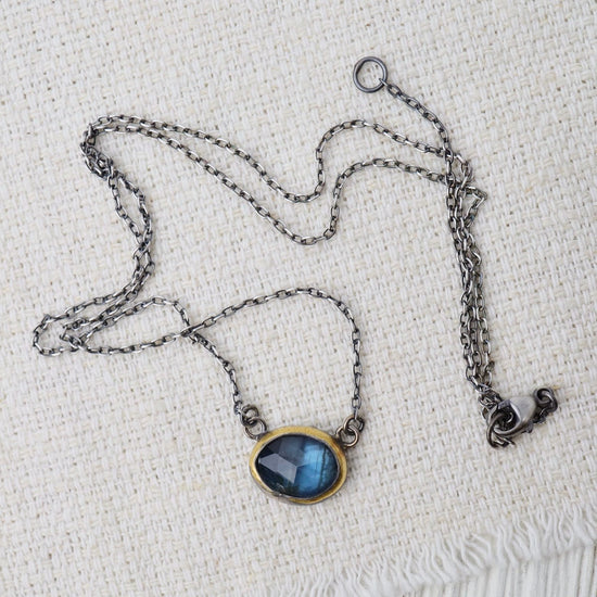Load image into Gallery viewer, NKL Petite Crescent Rim Necklace with Teal Kyanite
