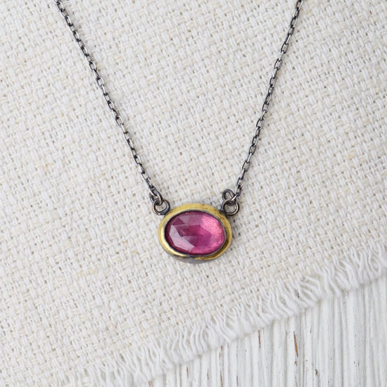 NKL Petite Crescent Rim Necklace with Thai Pink Sapphi