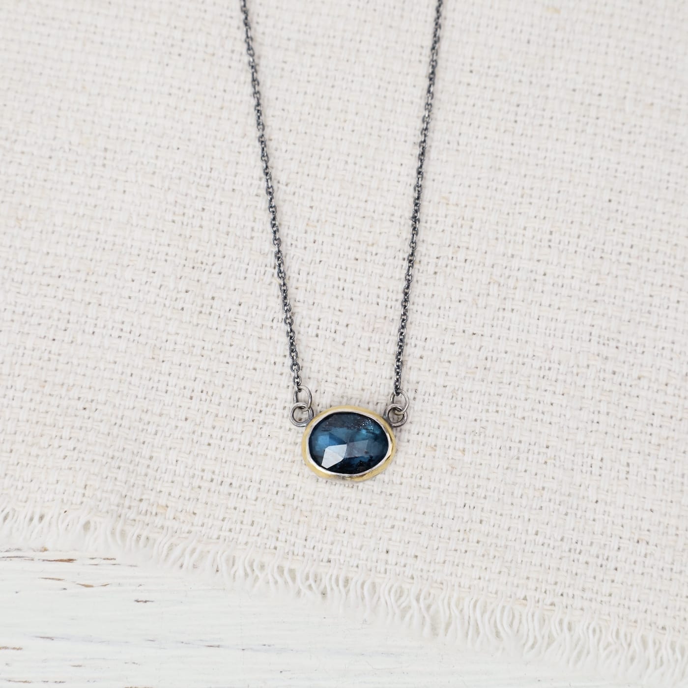 NKL Petite Teal Kyanite Crescent Rim Necklace
