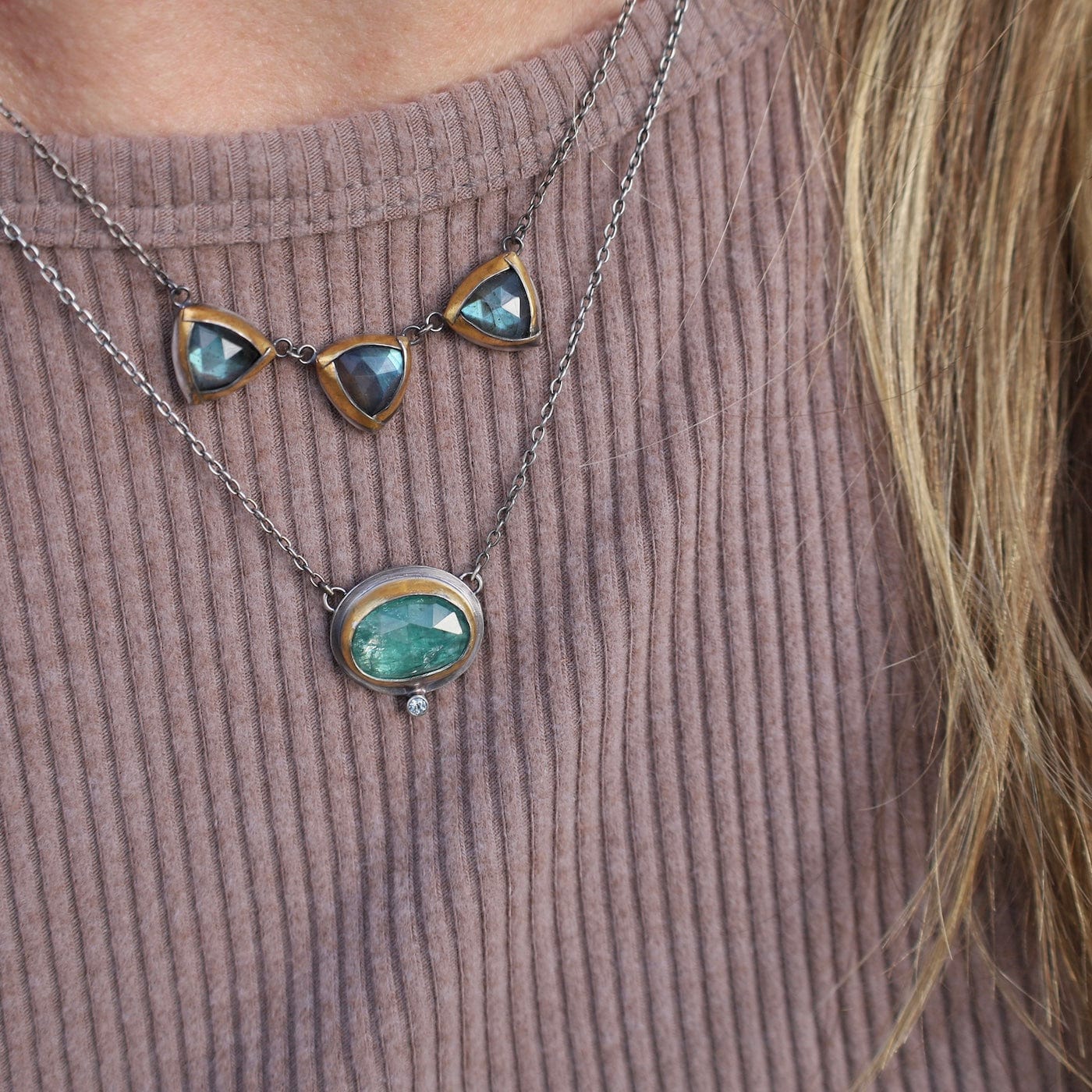 NKL Petite Triple Fold Necklace with Labradorite