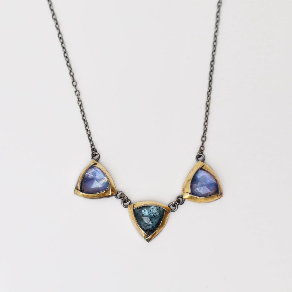 NKL Petite Triple Fold Necklace with Teal Kyanite & Moonstones