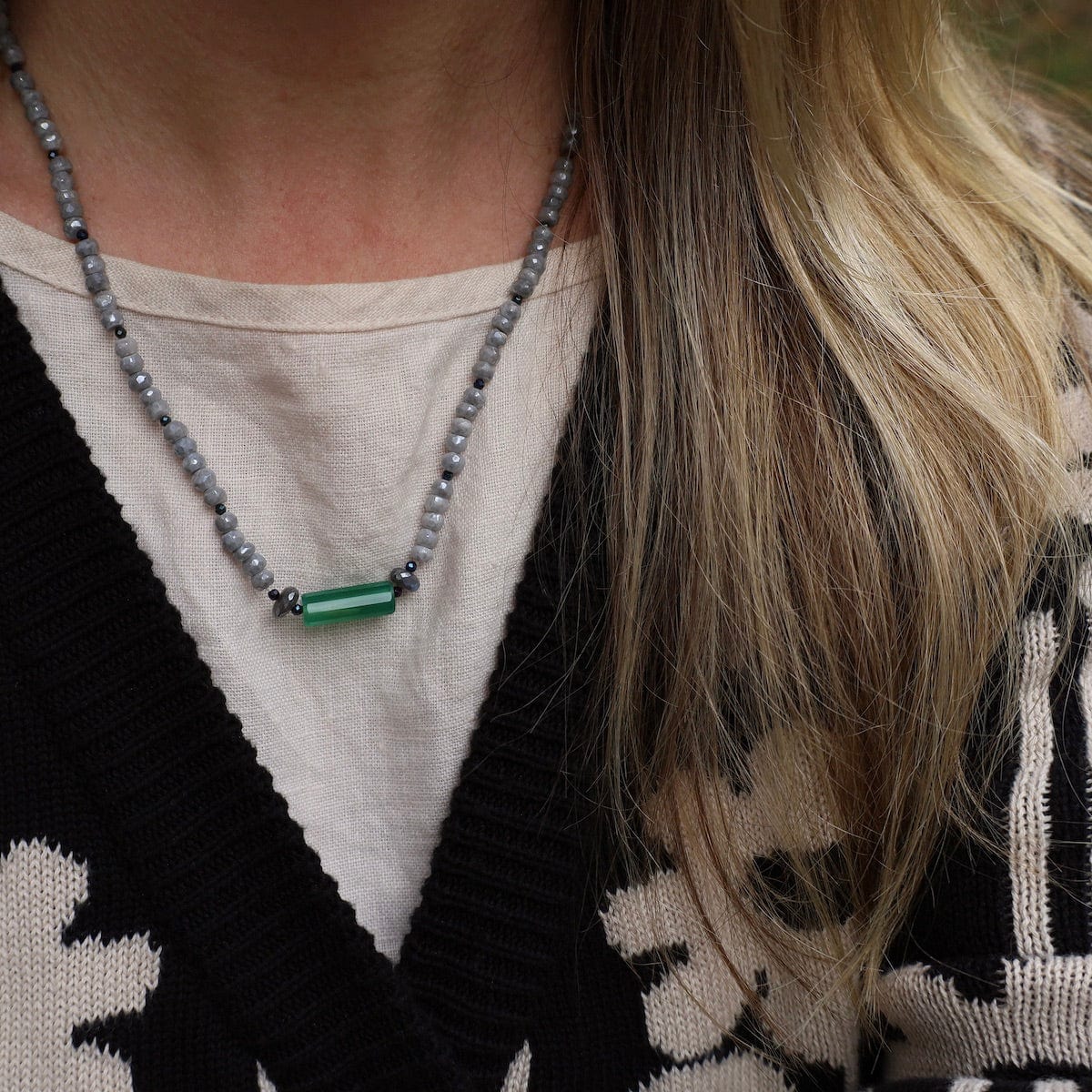 NKL Pigeon Quartz and Green Onyx Necklace