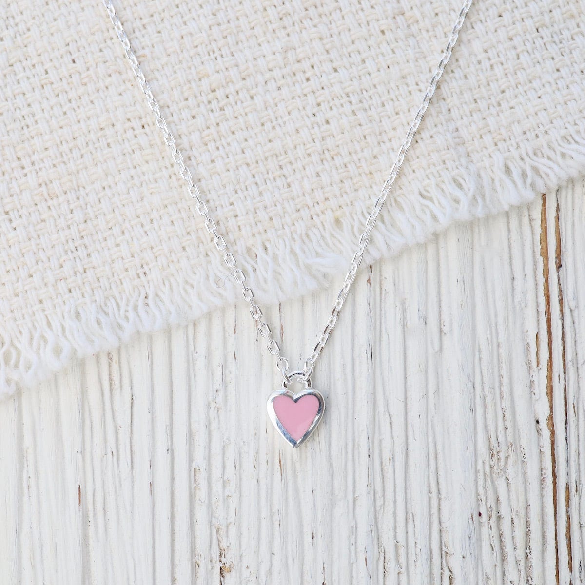 NKL Pink Enamel Heart Necklace in Sterling Silver