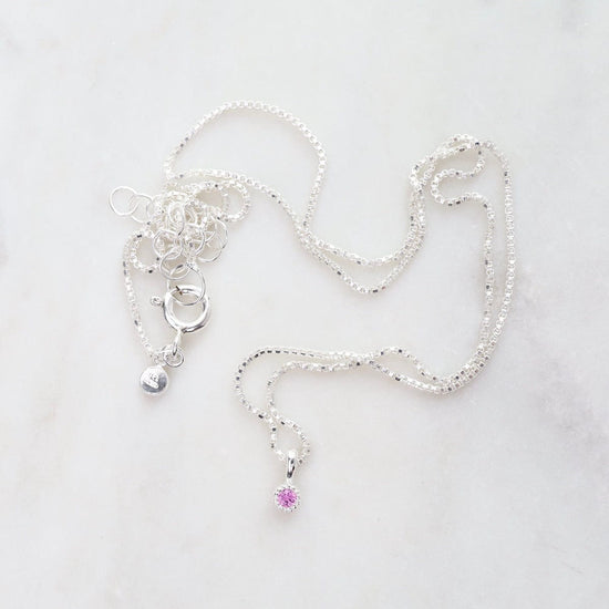 NKL Pink Sapphire with Milgrain Edge Necklace - Sterling Silver