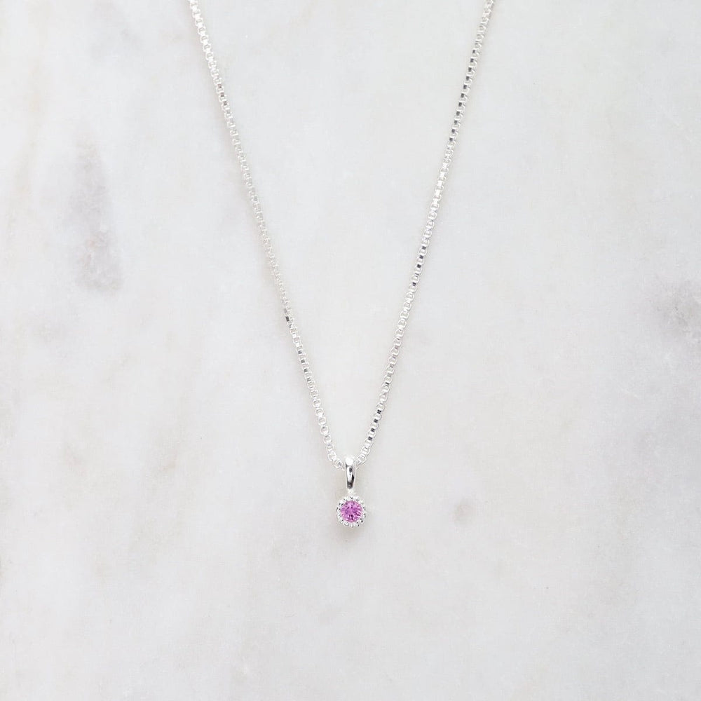 NKL Pink Sapphire with Milgrain Edge Necklace - Sterling Silver