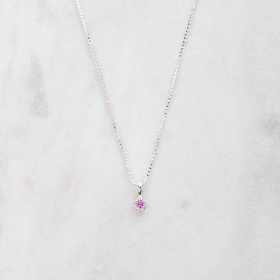 NKL Pink Sapphire with Milgrain Edge Necklace - Sterling Silver